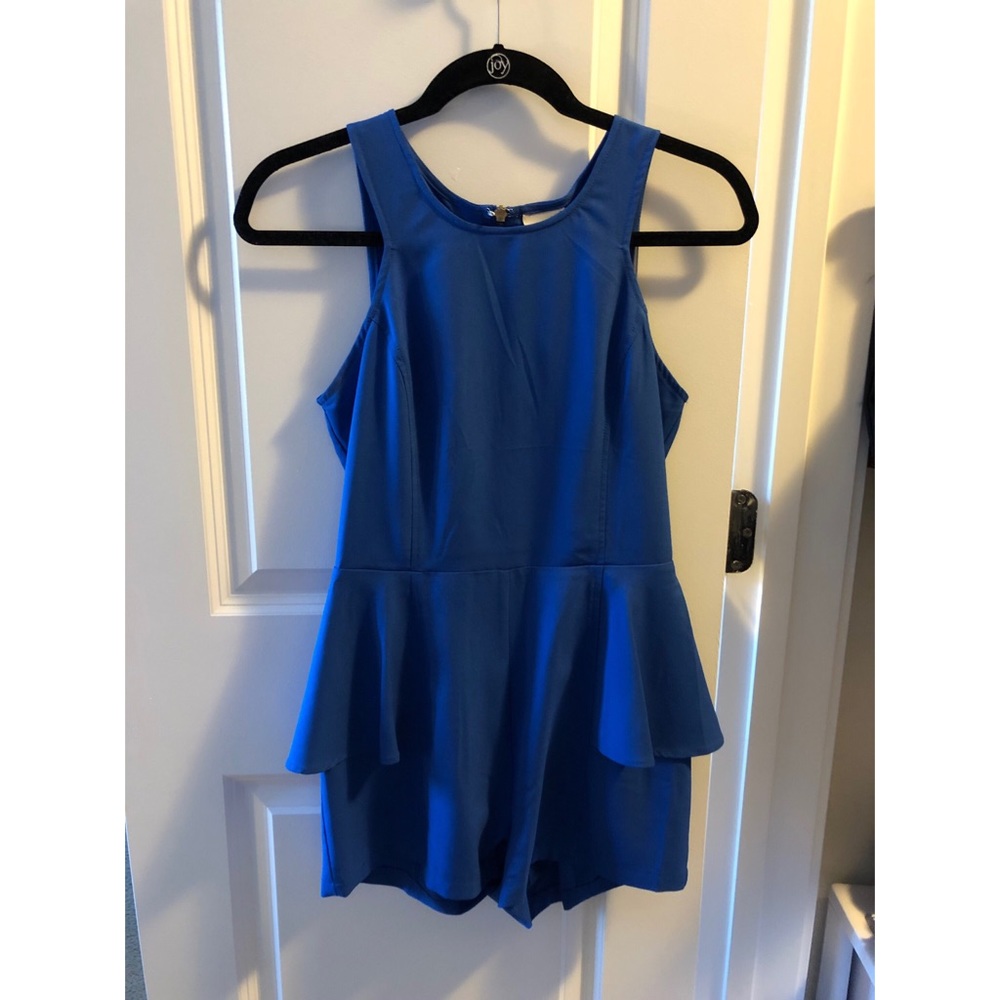 Blue Romper with Ruffle Sides